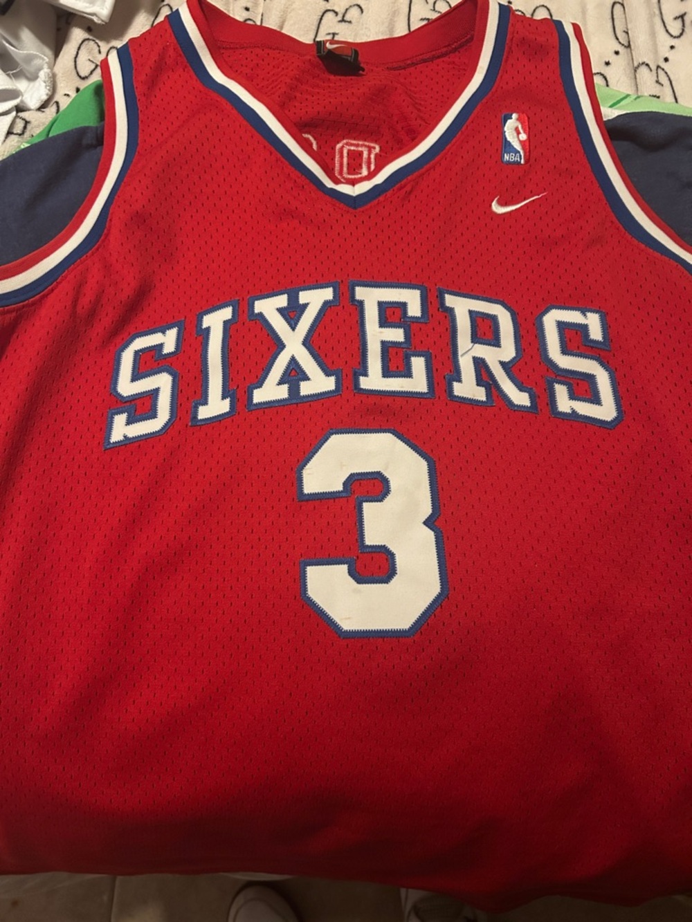 Nike Red Sixers Basketball Jersey with White & Blue Accents